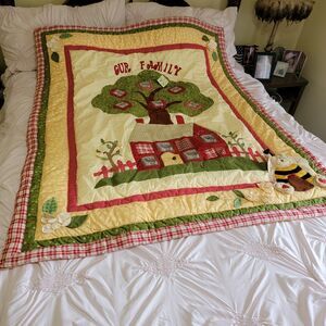 Apple Blossom "Our Family" 50"x60" Quilted Photo Pocket Throw/Wall Hanging